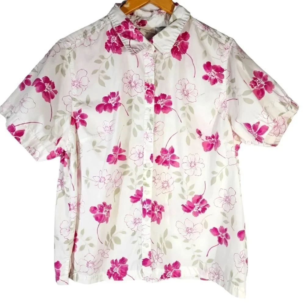 white stag Vintage hawaiian White Shirt Tropical Floral Print Top